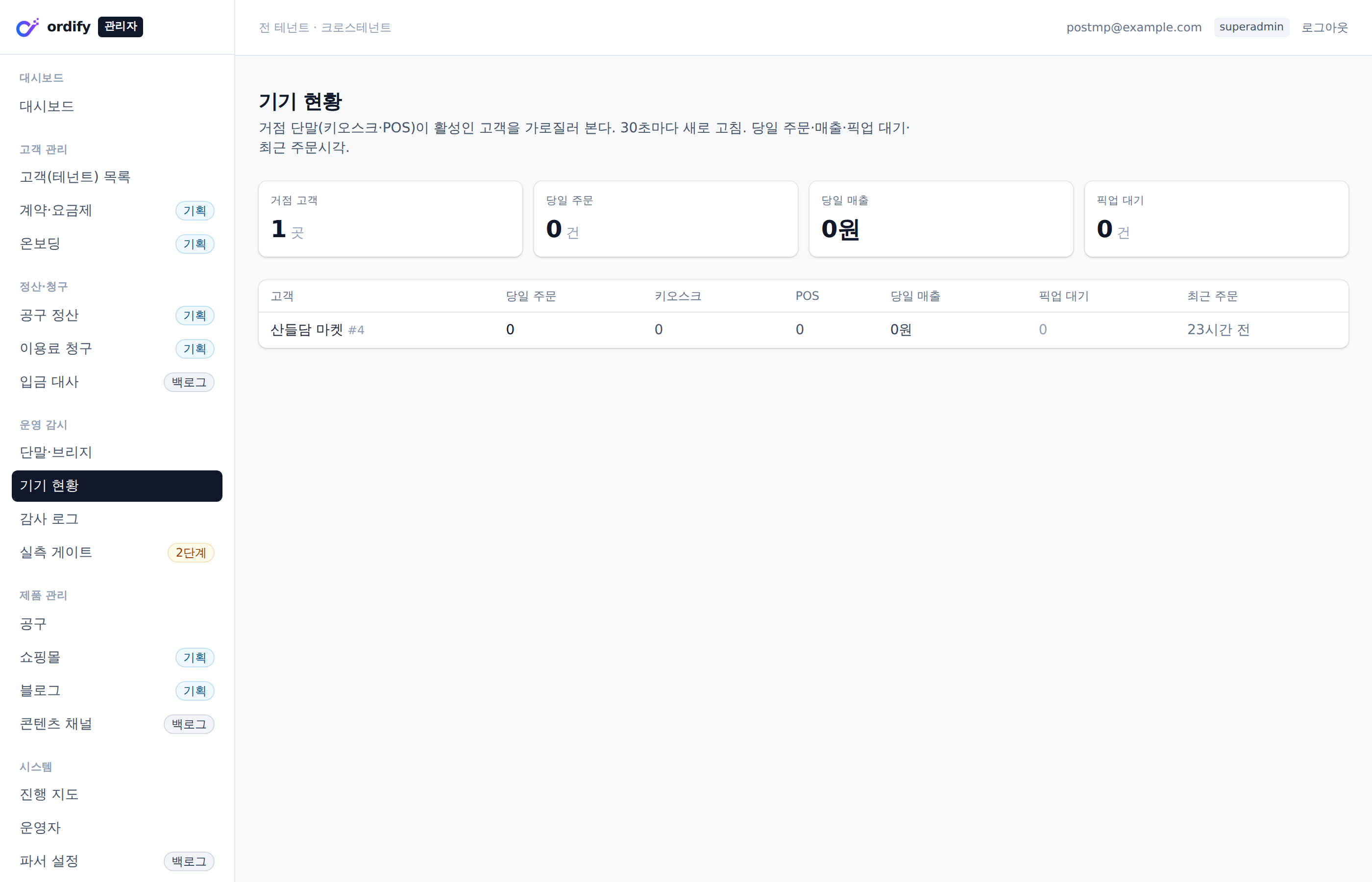 운영 기기 현황 — 거점 단말을 한눈에